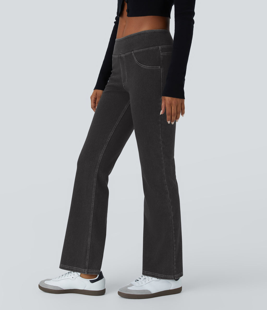 Low Rise Back Pockets Stretchy Knit Casual Bootcut Jeans — Black Rock Denim — view 3
