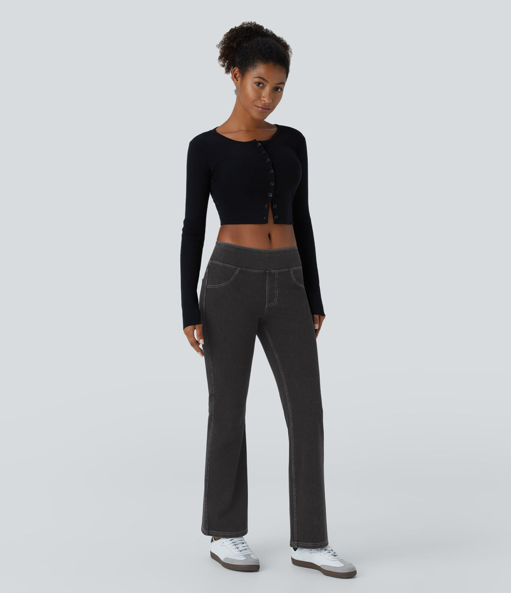 Low Rise Back Pockets Stretchy Knit Casual Bootcut Jeans — Black Rock Denim — view 6