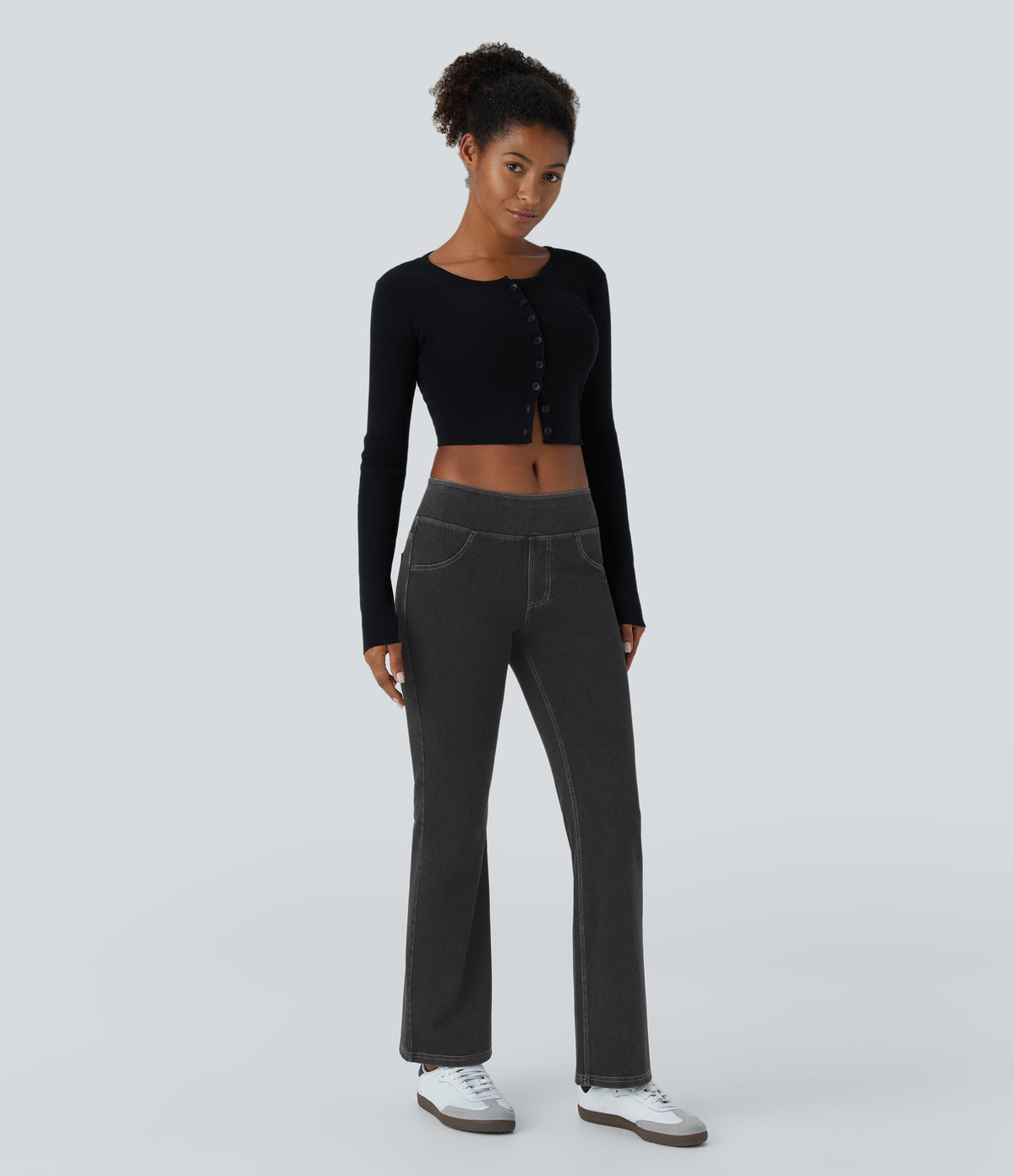 Low Rise Back Pockets Stretchy Knit Casual Bootcut Jeans — Black Rock Denim — view 6