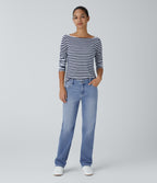 Low Rise Zipper Pockets Straight Leg Washed Casual Jeans — Sea Blue Denim — view 6