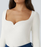 Sweetheart Neck Long Sleeve Slim Casual Jumper — White — view 4