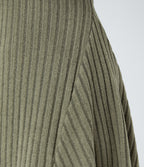 Ribbed Knit Stand Collar Long Sleeve Mini Fleece Casual Dress — Moss Green Floral Velvet — view 5