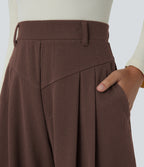 Ribbed High Waisted Pocket Barrel Leg Work Trousers — Chestnut — view 4