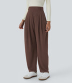 Ribbed High Waisted Pocket Barrel Leg Work Trousers — Chestnut — view 3