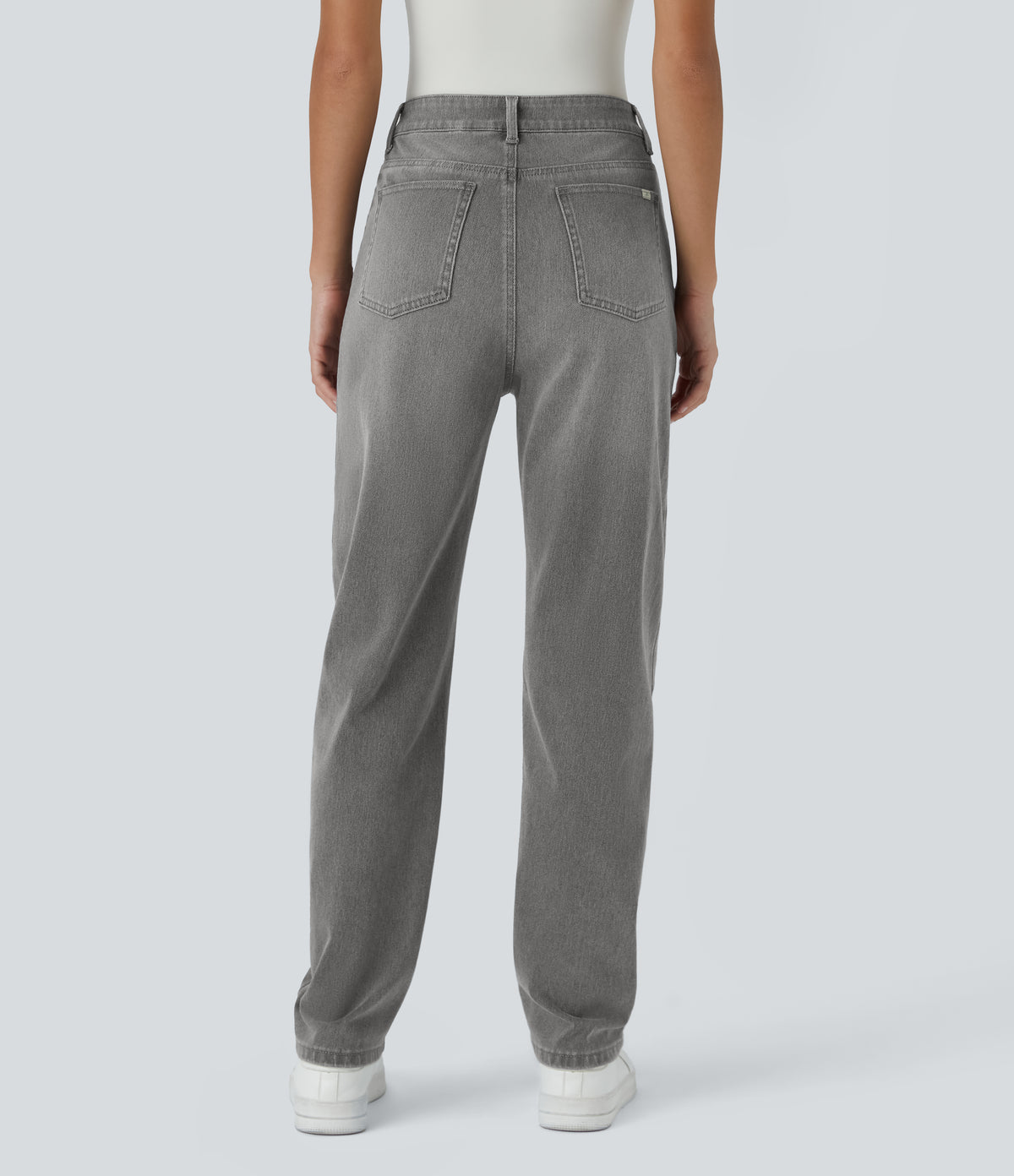 High Waisted Button Zipper Multiple Pockets Washed Stretchy Knit Casual Jeans — Fragrant Ash Denim — view 2