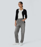 High Waisted Button Zipper Multiple Pockets Washed Stretchy Knit Casual Jeans — Fragrant Ash Denim — view 7