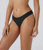 High Stretch Skin Friendly Low Rise Solid Lounge Thong — Black — view 3