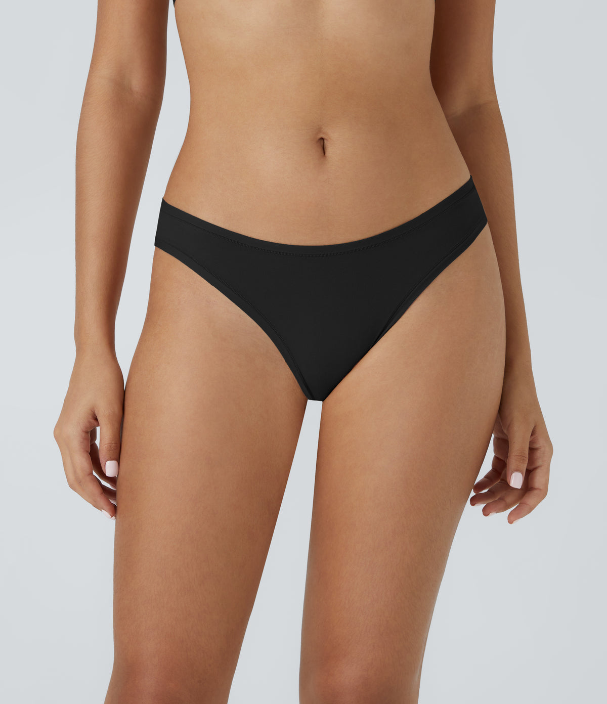 High Stretch Skin Friendly Low Rise Solid Lounge Thong — Black — view 2