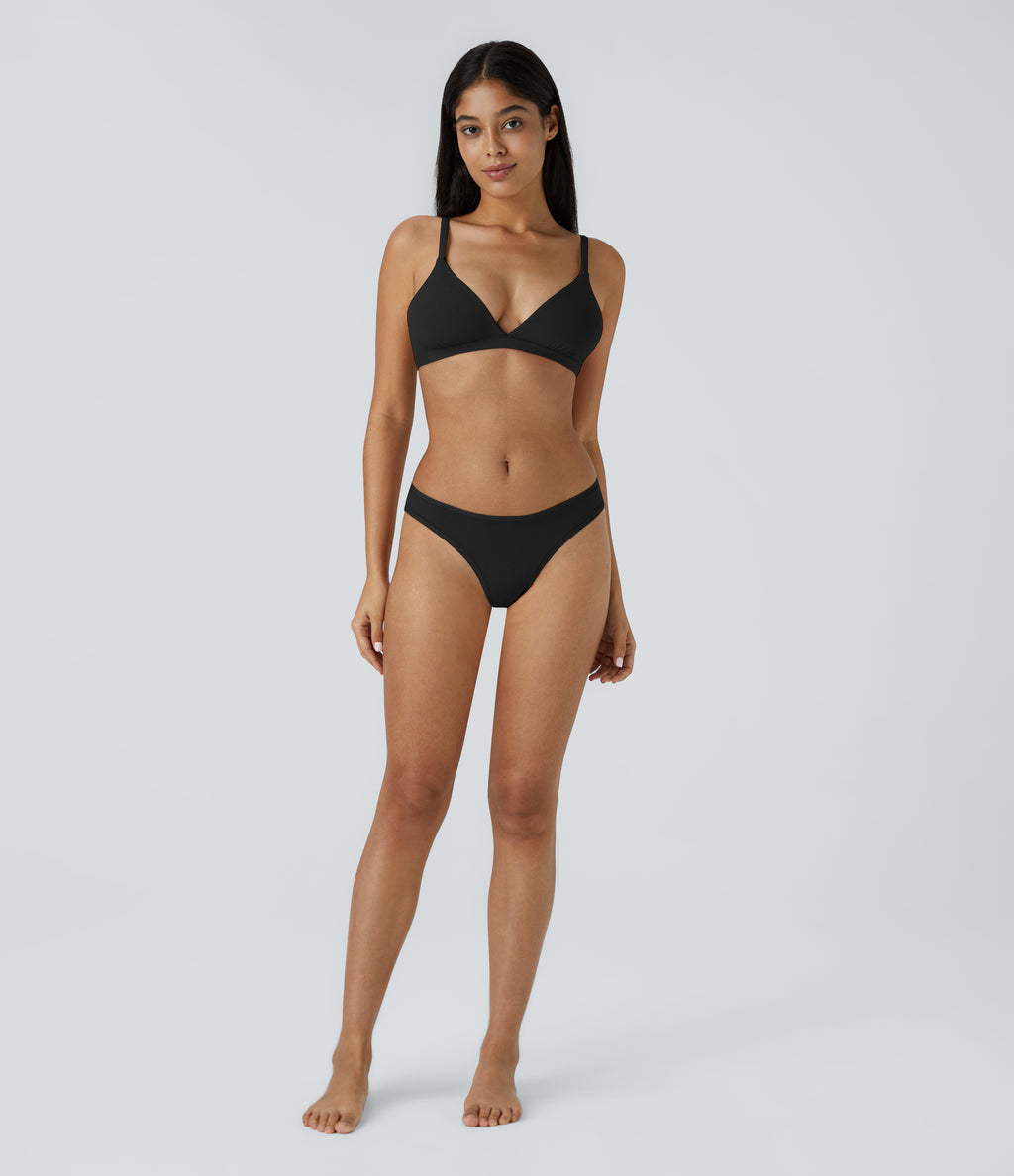 High Stretch Skin Friendly Low Rise Solid Lounge Thong — Black — view 5