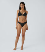 High Stretch Skin Friendly Low Rise Solid Lounge Thong — Black — view 5