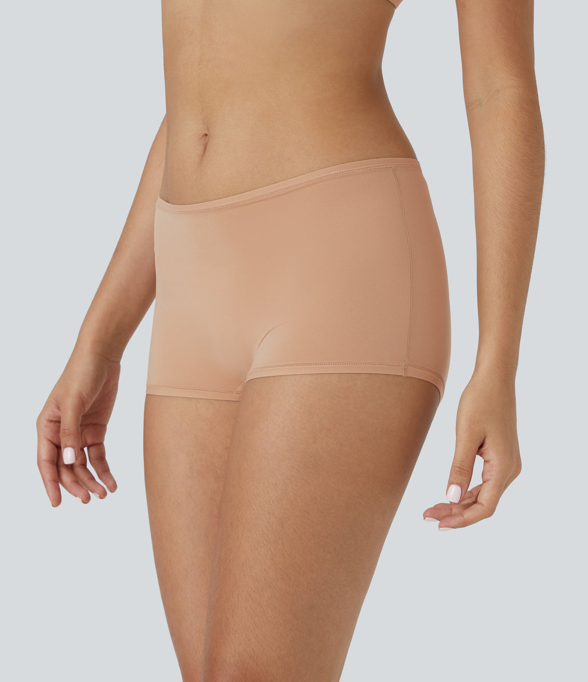 High Stretch Skin Friendly Low Rise Solid Lounge Boy Shorts — Maple Sugar — view 3