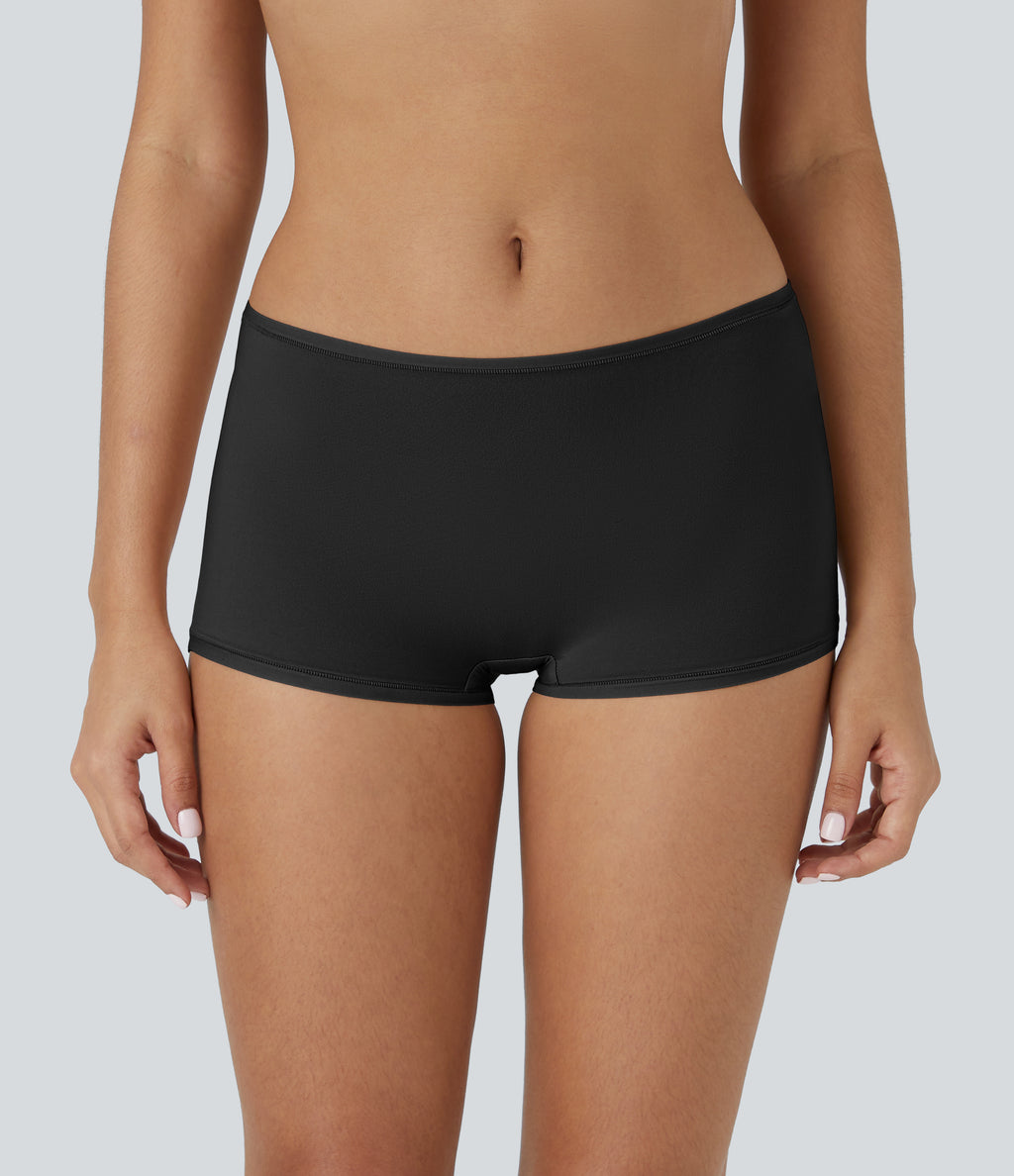High Stretch Skin Friendly Low Rise Solid Lounge Boy Shorts — Black — view 6