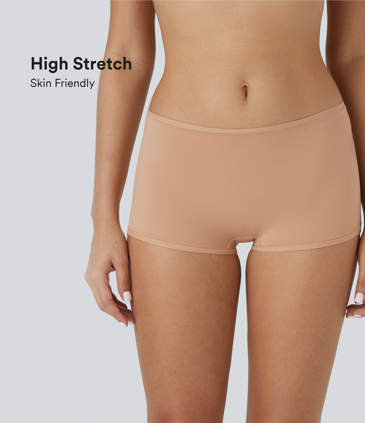 High Stretch Skin Friendly Low Rise Solid Lounge Boy Shorts — Maple Sugar — view 1