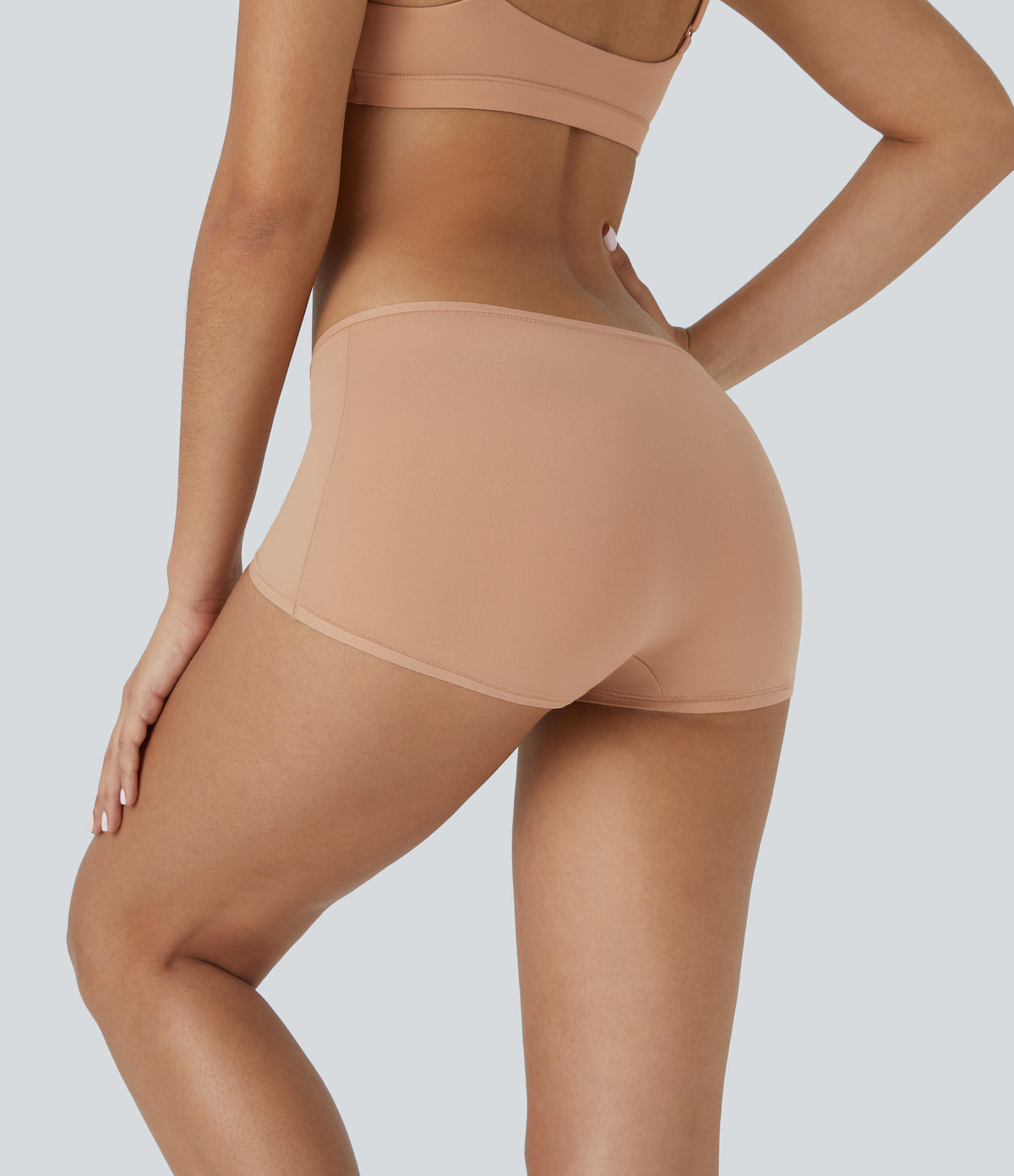 High Stretch Skin Friendly Low Rise Solid Lounge Boy Shorts — Maple Sugar — view 2