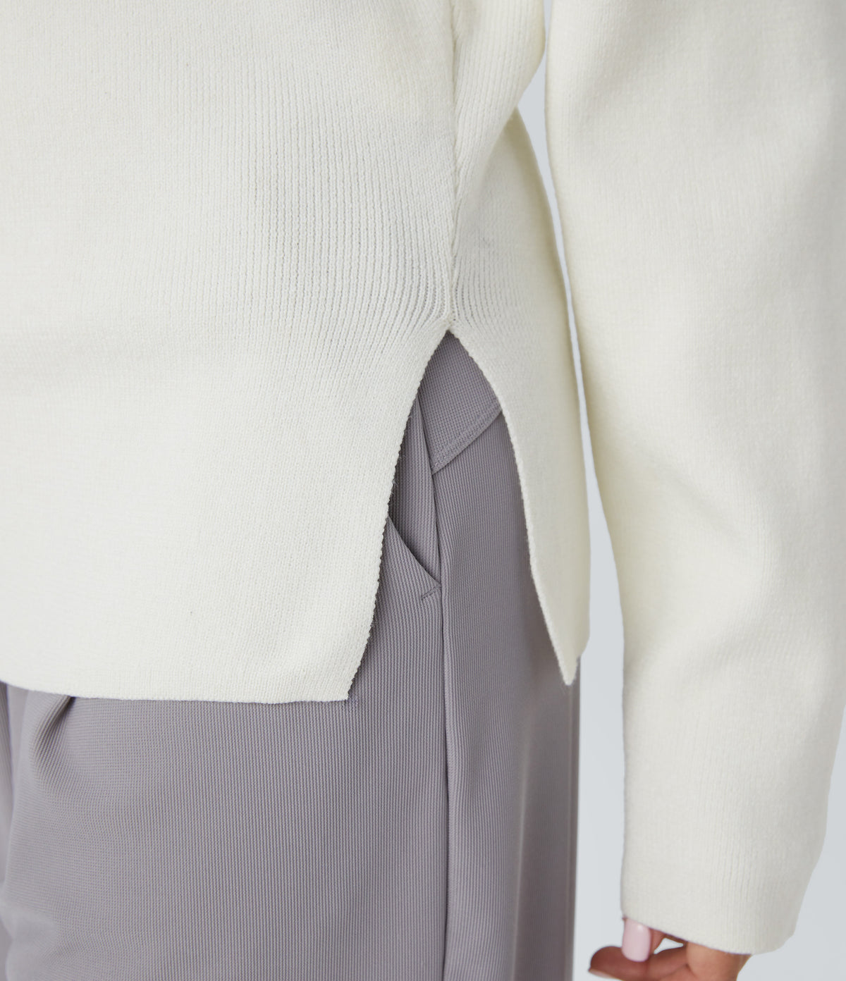Off Shoulder Long Sleeve Work Jumper — Lily White — view 5