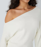 Off Shoulder Long Sleeve Work Jumper — Lily White — view 4