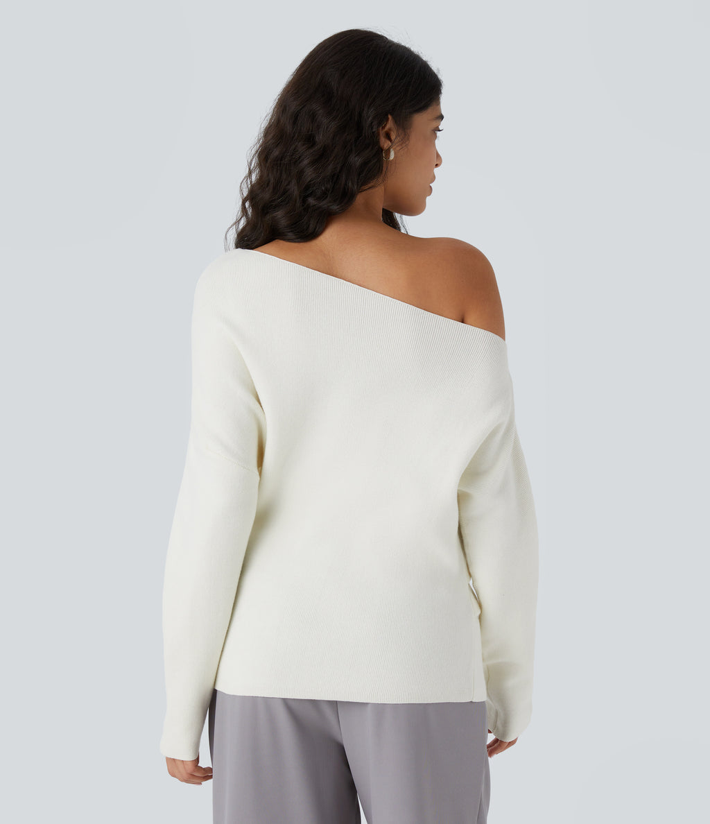 Off Shoulder Long Sleeve Work Jumper — Lily White — view 2