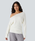Off Shoulder Long Sleeve Work Jumper — Lily White — view 1