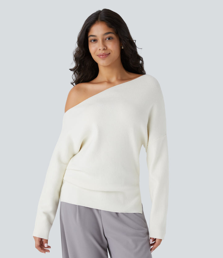 Off Shoulder Long Sleeve Work Jumper — Lily White — view 1