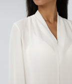 V Neck Long Sleeve Work Blouse — White — view 6