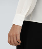 V Neck Long Sleeve Work Blouse — White — view 7