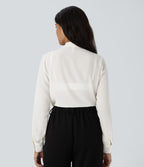 V Neck Long Sleeve Work Blouse — White — view 2