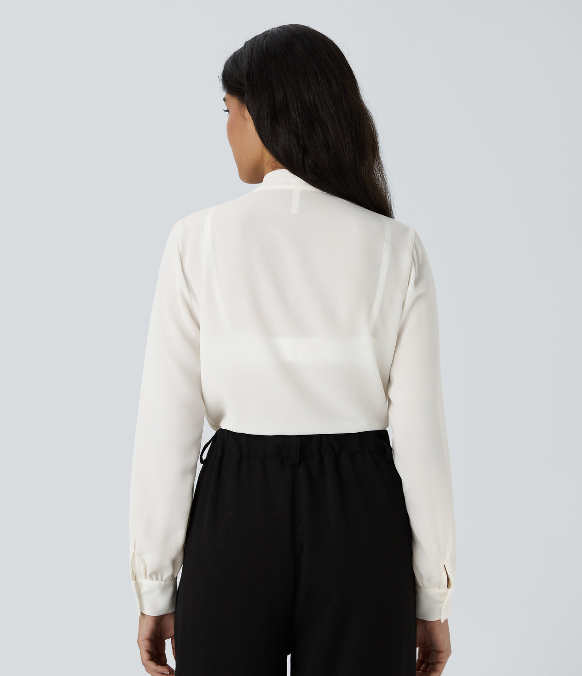 V Neck Long Sleeve Work Blouse — White — view 2