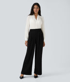 V Neck Long Sleeve Work Blouse — White — view 8