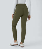 High Waisted Decorative Pocket Skinny Ankle Length Casual Trousers — Forest Night — view 2