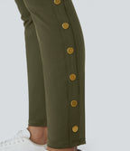 High Waisted Decorative Pocket Skinny Ankle Length Casual Trousers — Forest Night — view 7