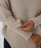 High Neck Long Sleeve Asymmetric Hem Work Jumper — Oatmeal — view 5