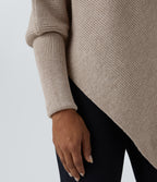 High Neck Long Sleeve Asymmetric Hem Work Jumper — Oatmeal — view 6