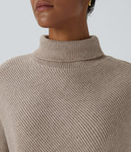 High Neck Long Sleeve Asymmetric Hem Work Jumper — Oatmeal — view 4