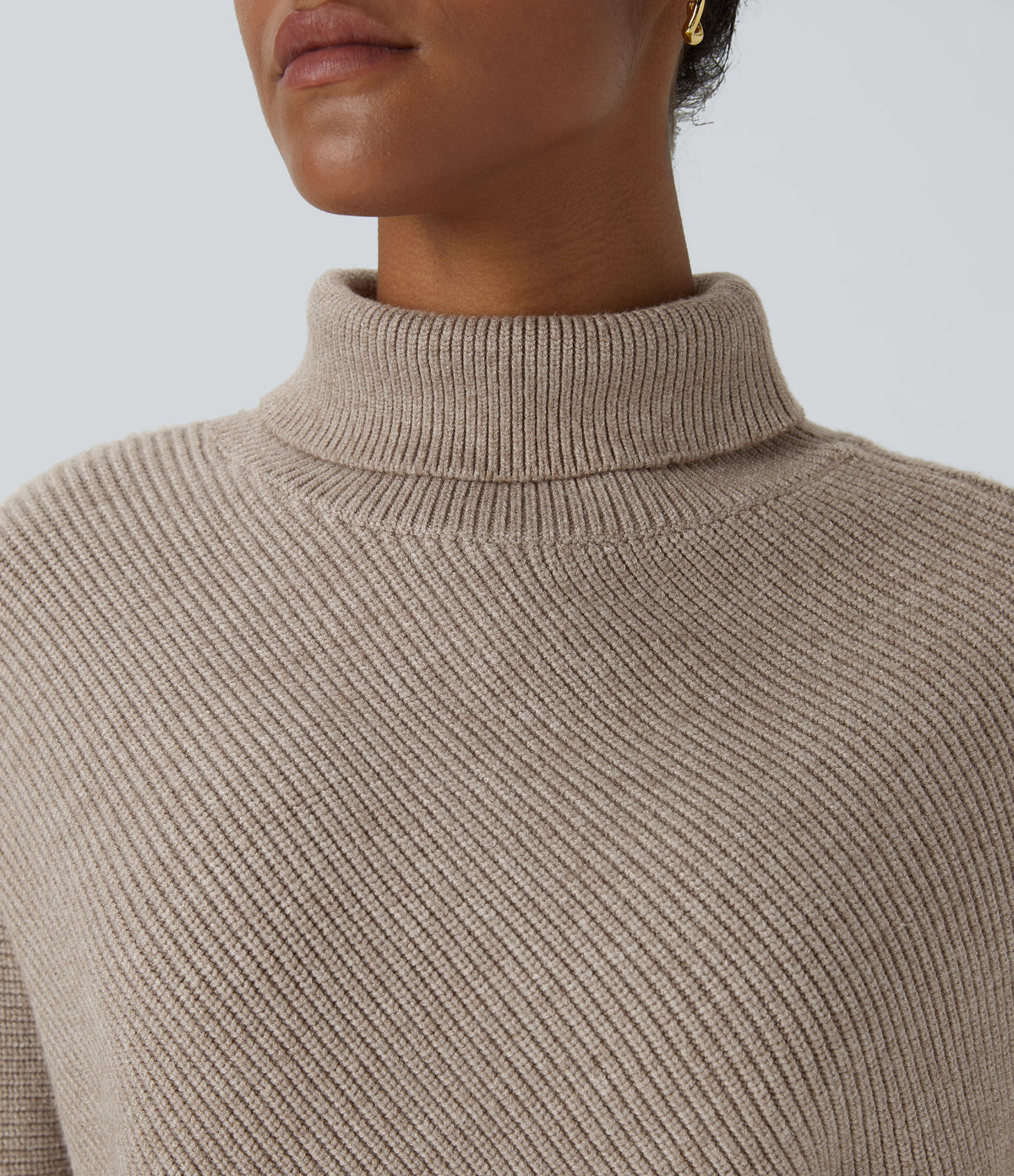 High Neck Long Sleeve Asymmetric Hem Work Jumper — Oatmeal — view 4
