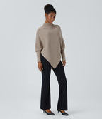 High Neck Long Sleeve Asymmetric Hem Work Jumper — Oatmeal — view 8