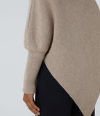 High Neck Long Sleeve Asymmetric Hem Work Jumper — Oatmeal — view 7
