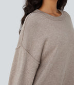 Round Neck Dropped Shoulder Long Sleeve Casual Jumper — Doeskin — view 4