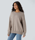 Round Neck Dropped Shoulder Long Sleeve Casual Jumper — Doeskin — view 3