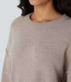 Round Neck Dropped Shoulder Long Sleeve Casual Jumper — Doeskin — view 5