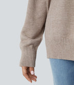 Round Neck Dropped Shoulder Long Sleeve Casual Jumper — Doeskin — view 6