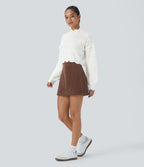 Mock Neck Bishop Sleeve Scallop Hem Open Knit Casual Jumper — White — view 5