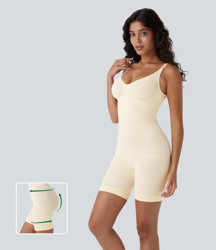 Seamless Flow Adjustable Strap Backless Tummy Control Butt Lifting Lounge Sculpting Shapewear Bodysuit — Vanilla Ice — view 1