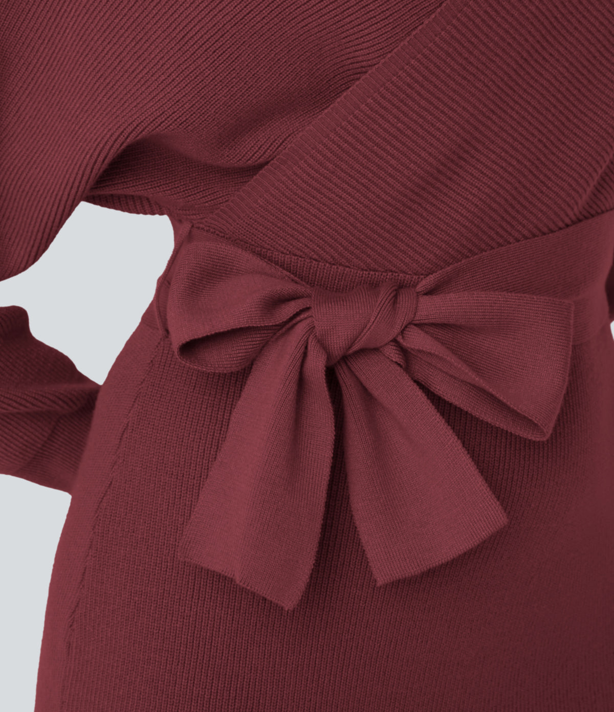 Crossover V Neck Batwing Long Sleeve Belted Mini Casual Jumper Dress — Red Violet — view 5