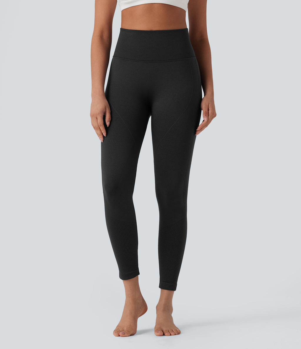 OneForm Seamless Flow High Waisted Tummy Control Butt Lifting Yoga Leggings — Black — view 4