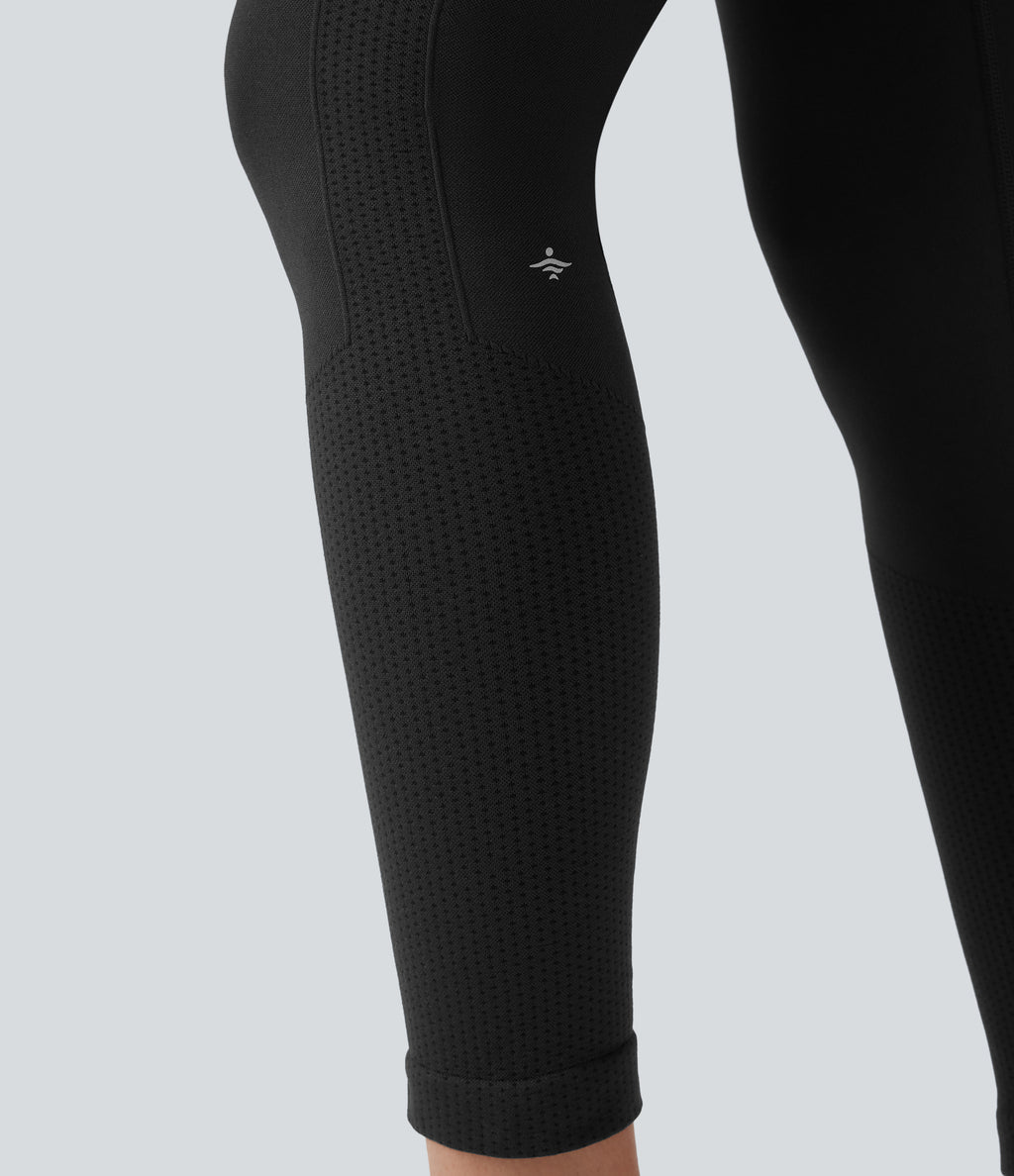 OneForm Seamless Flow High Waisted Tummy Control Butt Lifting Yoga Leggings — Black — view 7