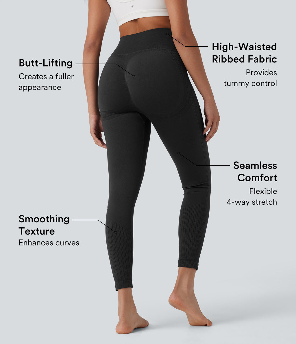 OneForm Seamless Flow High Waisted Tummy Control Butt Lifting Yoga Leggings — Black — view 2