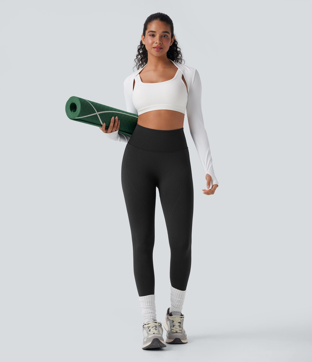 OneForm Seamless Flow High Waisted Tummy Control Butt Lifting Yoga Leggings — Black — view 8