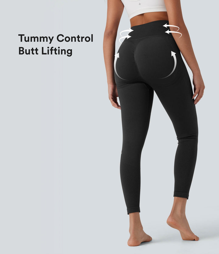 OneForm Seamless Flow High Waisted Tummy Control Butt Lifting Yoga Leggings — Black — view 1