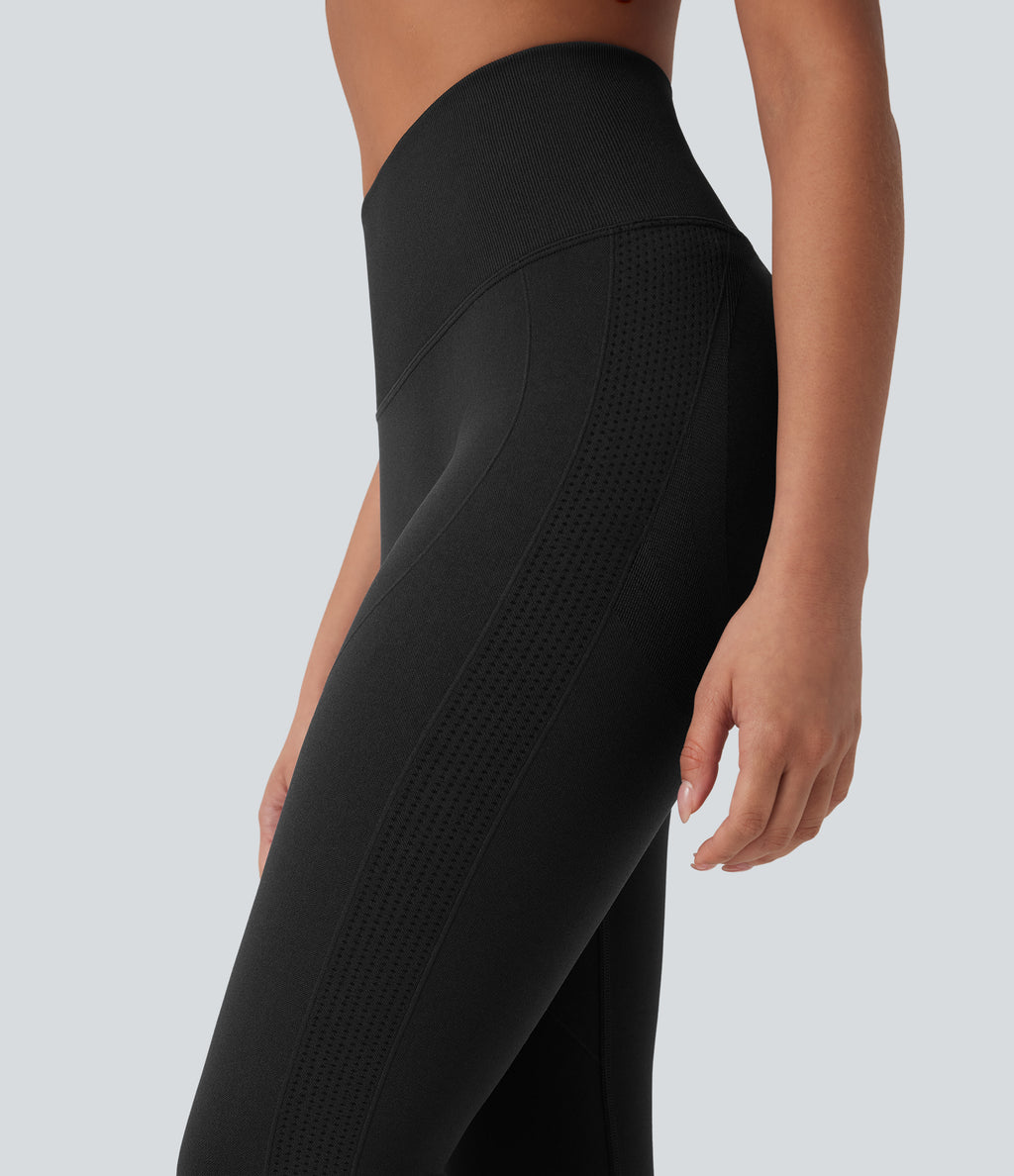 OneForm Seamless Flow High Waisted Tummy Control Butt Lifting Yoga Leggings — Black — view 6