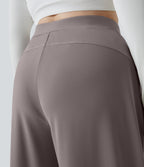 High Waisted Body Sculpt Waist-Slimming Pocket Wide Leg Micro Waffle Plus Size Work Trousers — Satellite — view 5